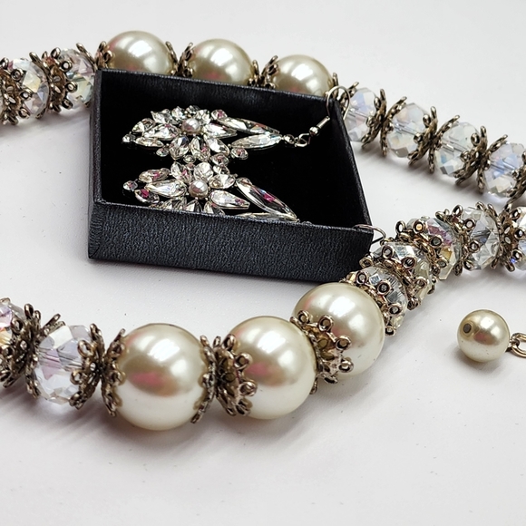 Custom Design Elegant Sparkle Statement Necklace + Earrings, NWOT - Picture 7 of 17